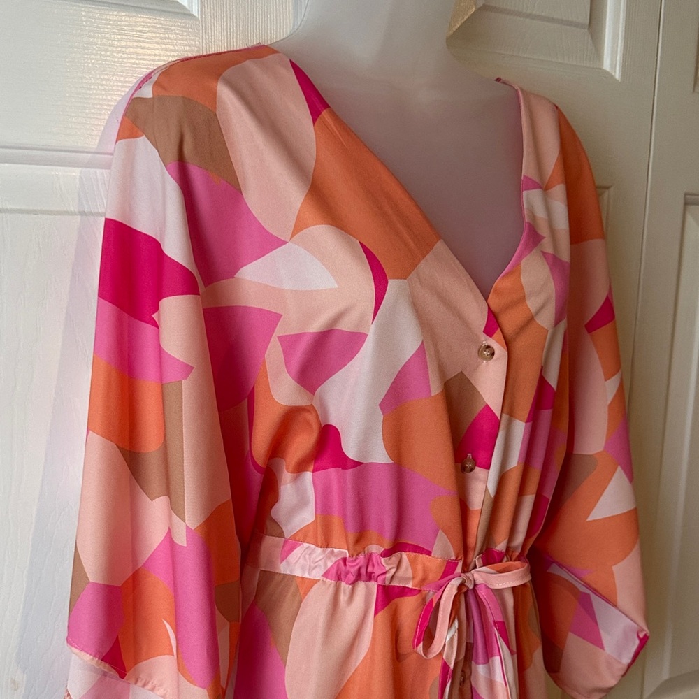 Vibrant Pink and Orange Patterned Dress